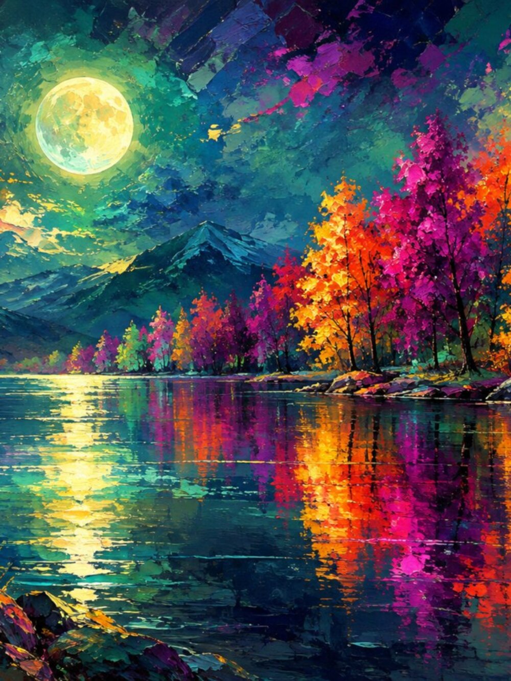 Midnight Symphony of Colors Art Print 36x24 Magenta Emerald Landscape